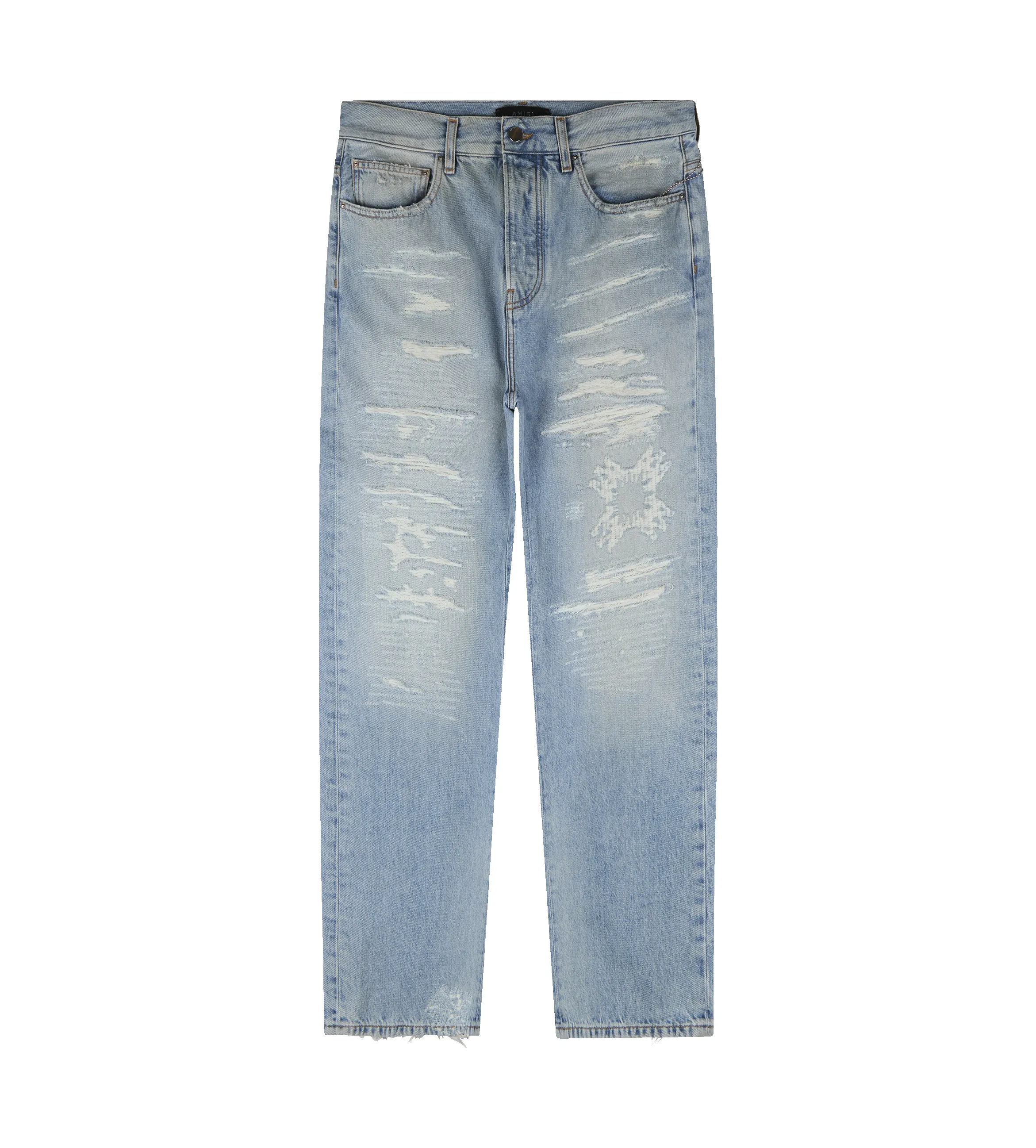 Blue Quad Repaired Straight Jeans sold by FOUR Amsterdam