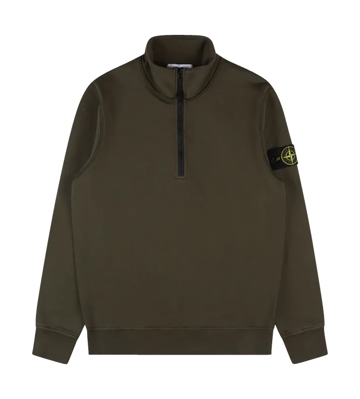 Garment Dyed Fleece Half Zip Military Green sold by FOUR Amsterdam