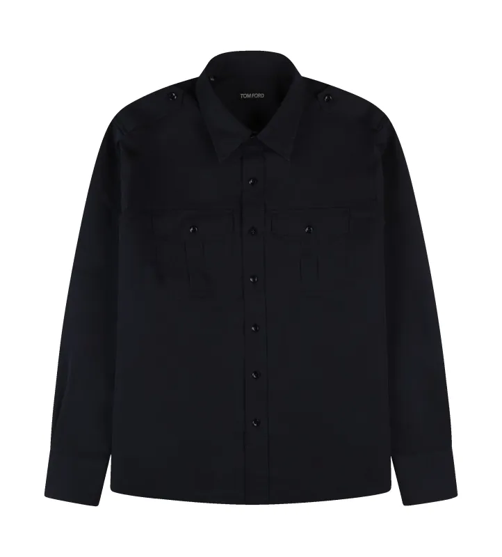 Cotton Poplin Shirt Navy sold by FOUR Amsterdam