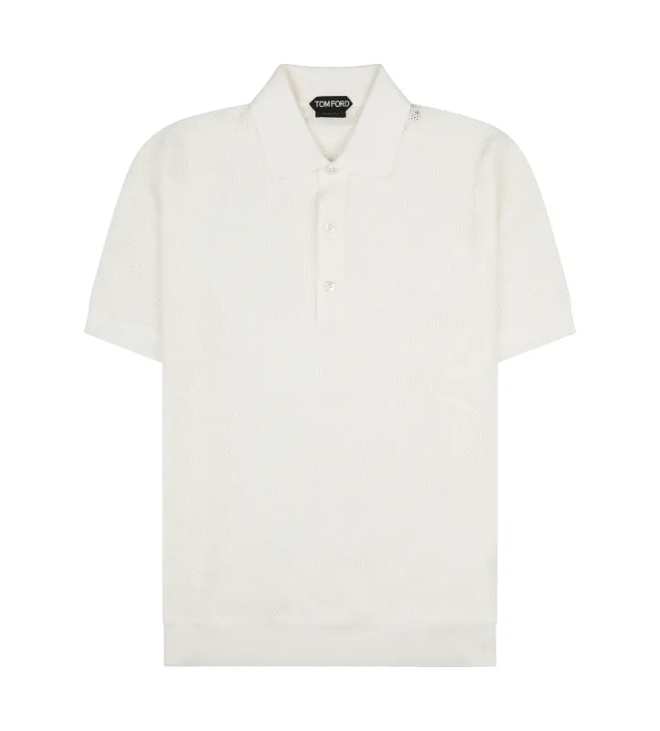 White Short-Sleeved Knitted Polo Shirt White made by Tom Ford