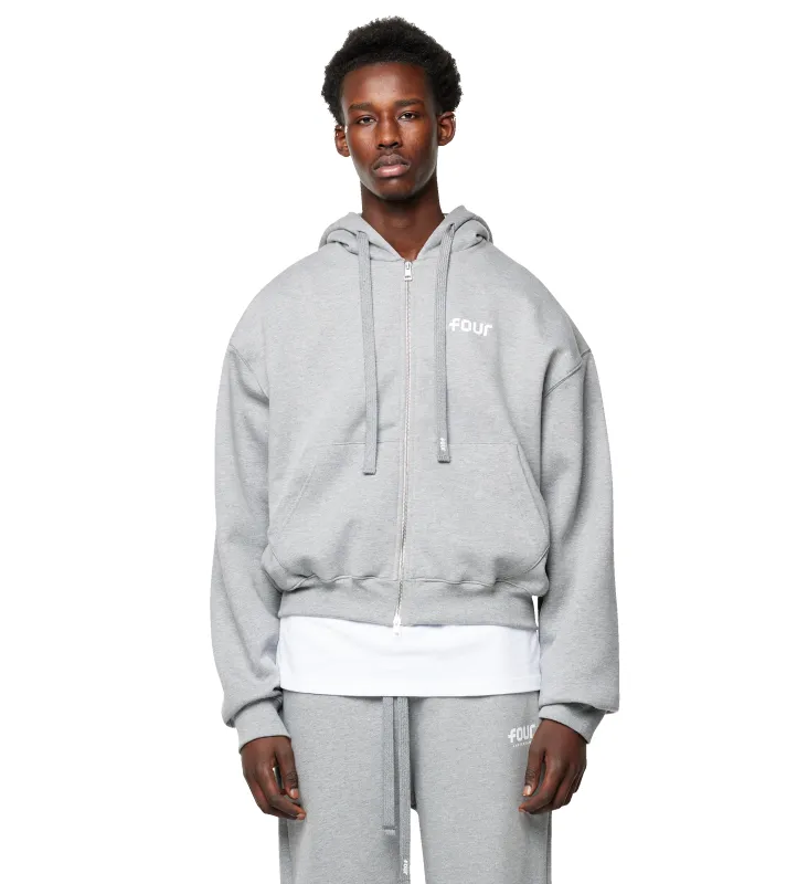 Logo Boxy Zip Up Hoodie Grey Melange sold by FOUR Amsterdam