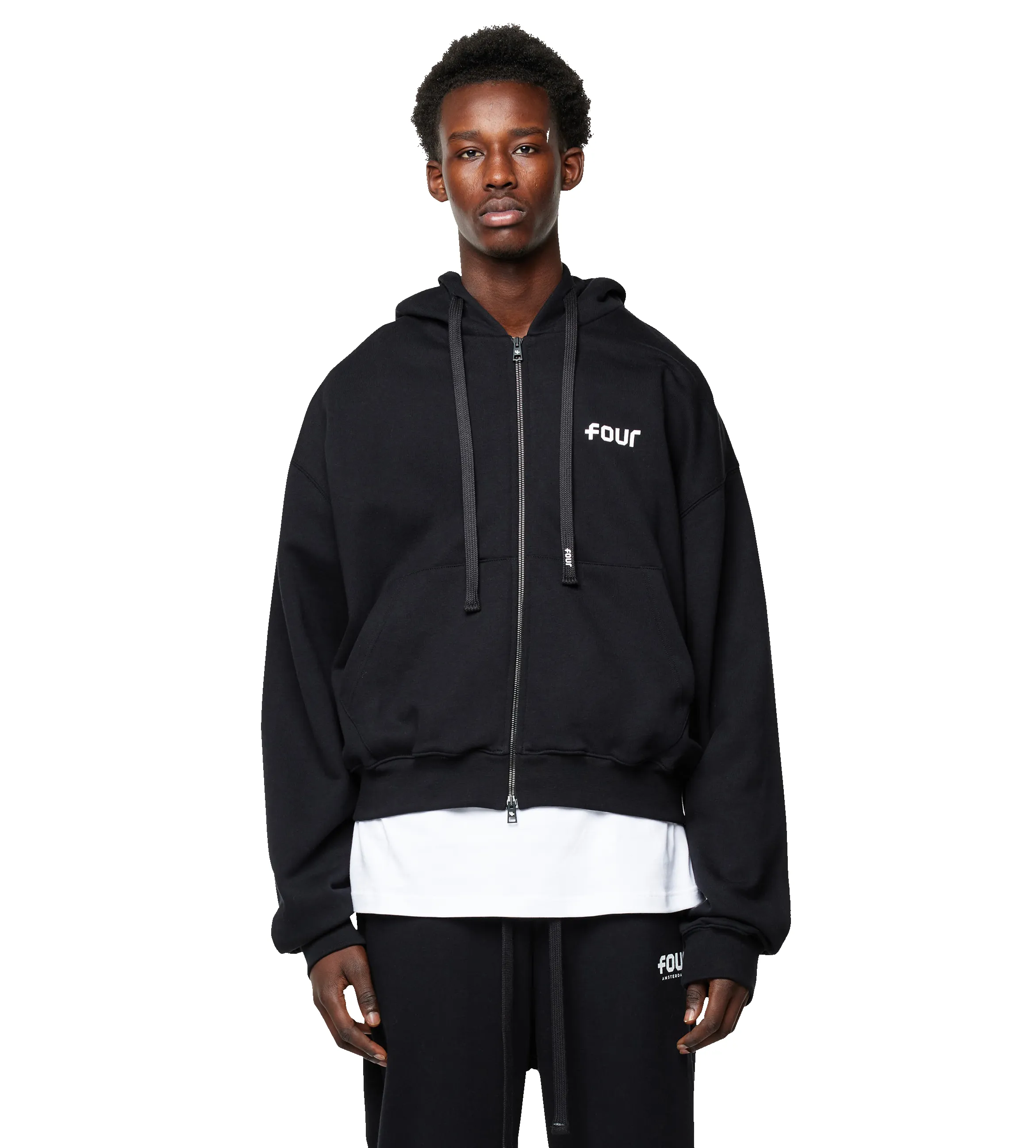 Logo Boxy Zip Up Hoodie Black sold by FOUR Amsterdam