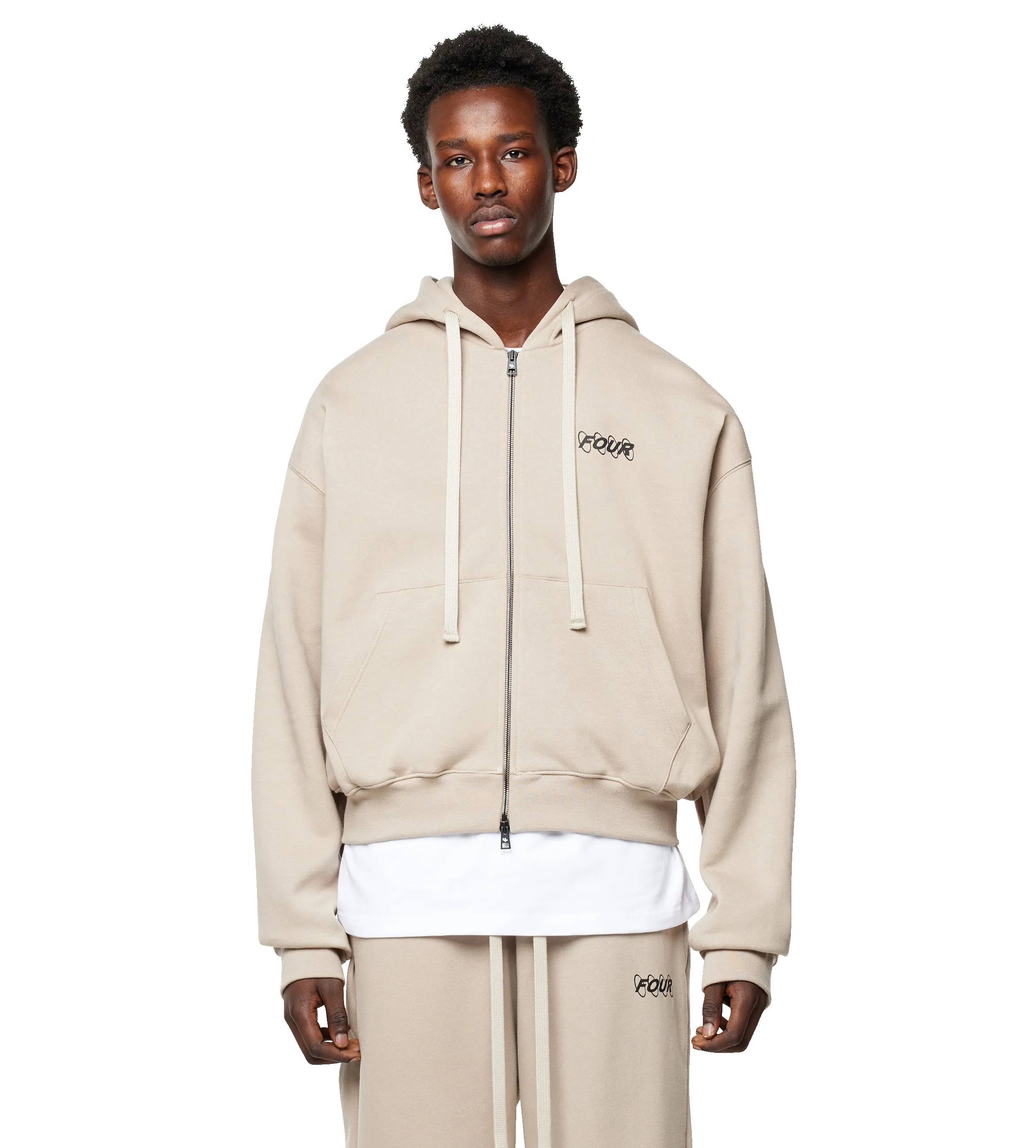 Circles Boxy Zip Up Hoodie Vintage Khaki sold by FOUR Amsterdam