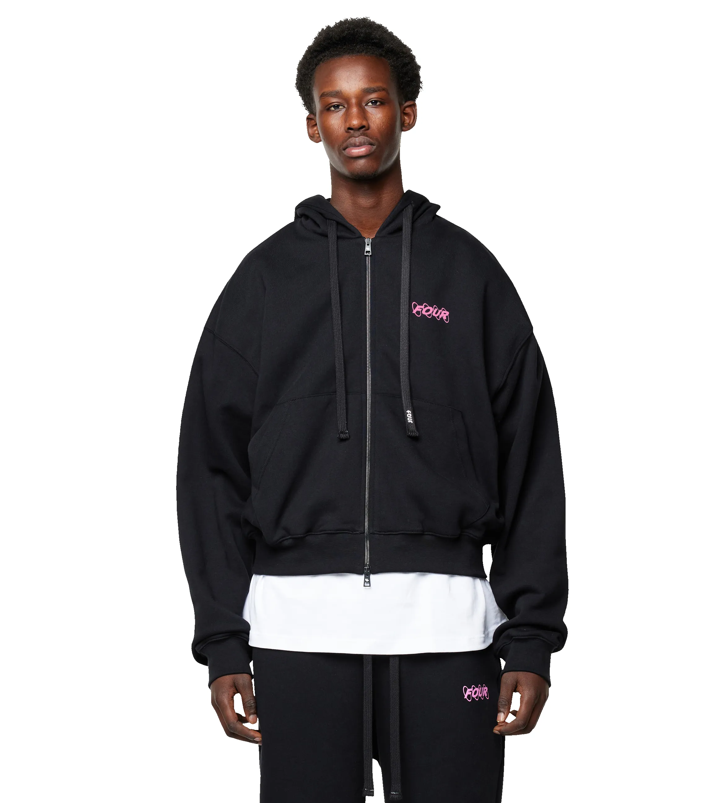 Circles Boxy Zip Up Hoodie Black/ Pink sold by FOUR Amsterdam