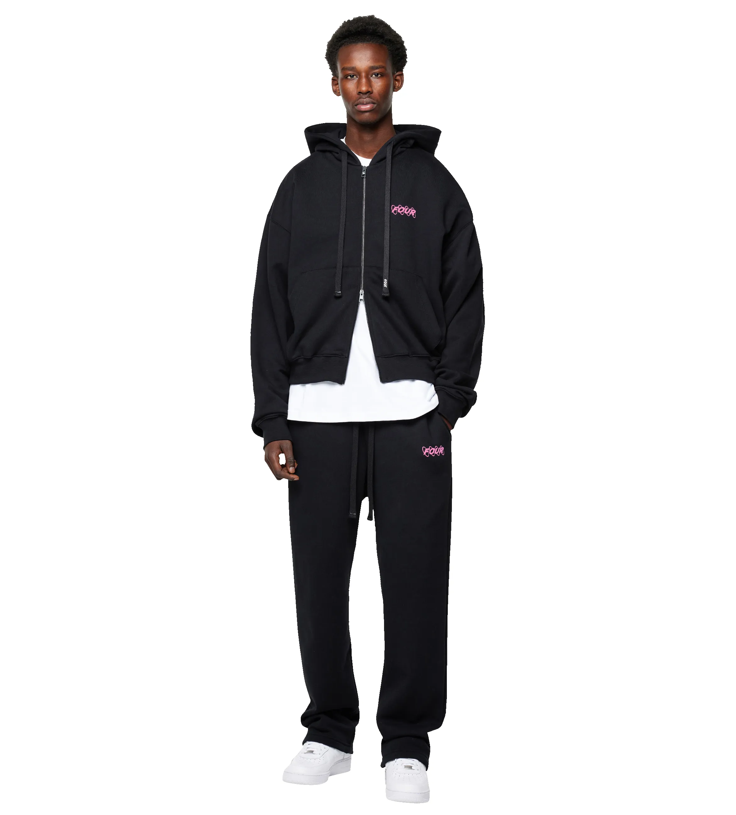 Circles Boxy Zip Up Hoodie Black/ Pink sold by FOUR Amsterdam product image thumbnail 4