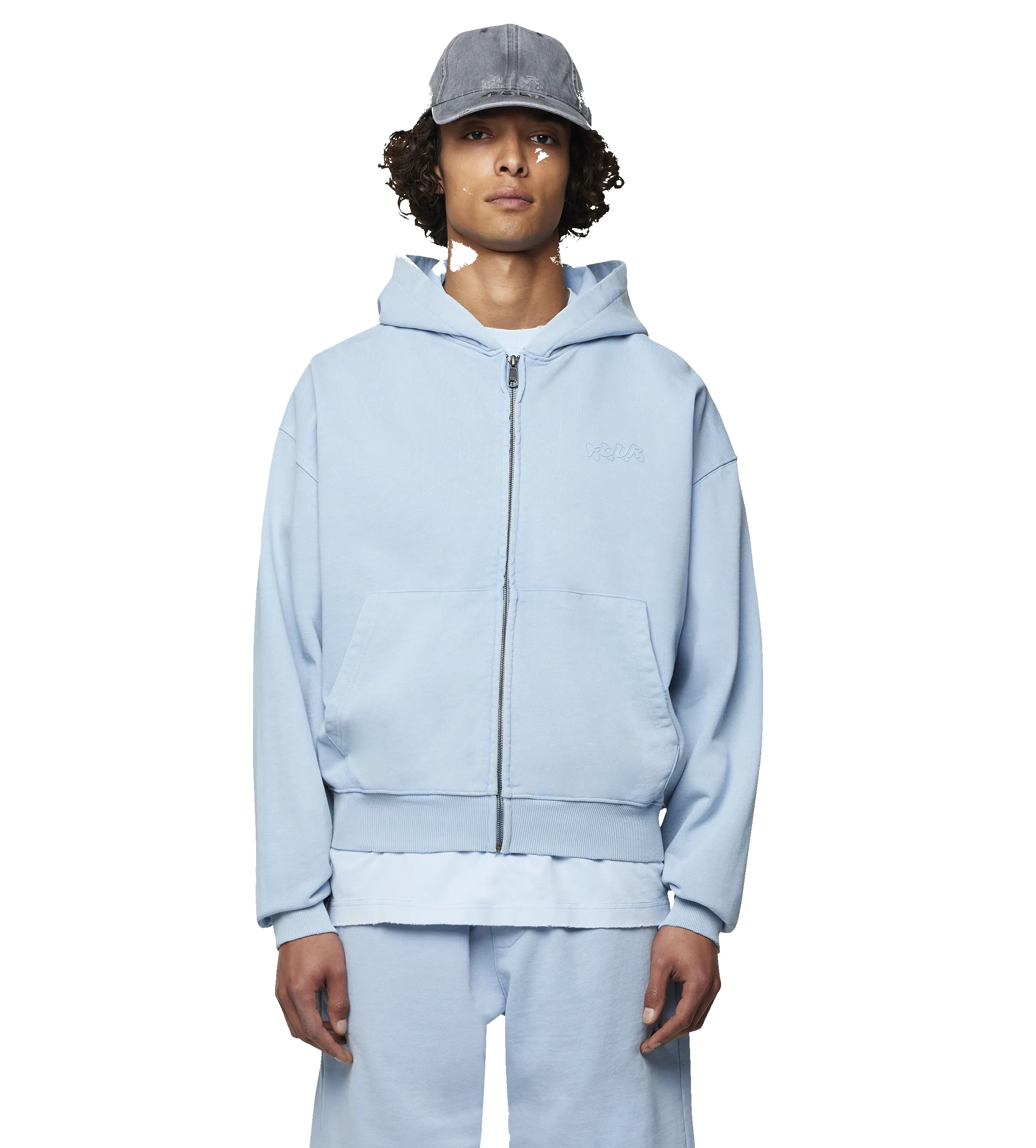 Circles Zip Up Hoodie Washed Ice Blue sold by FOUR Amsterdam