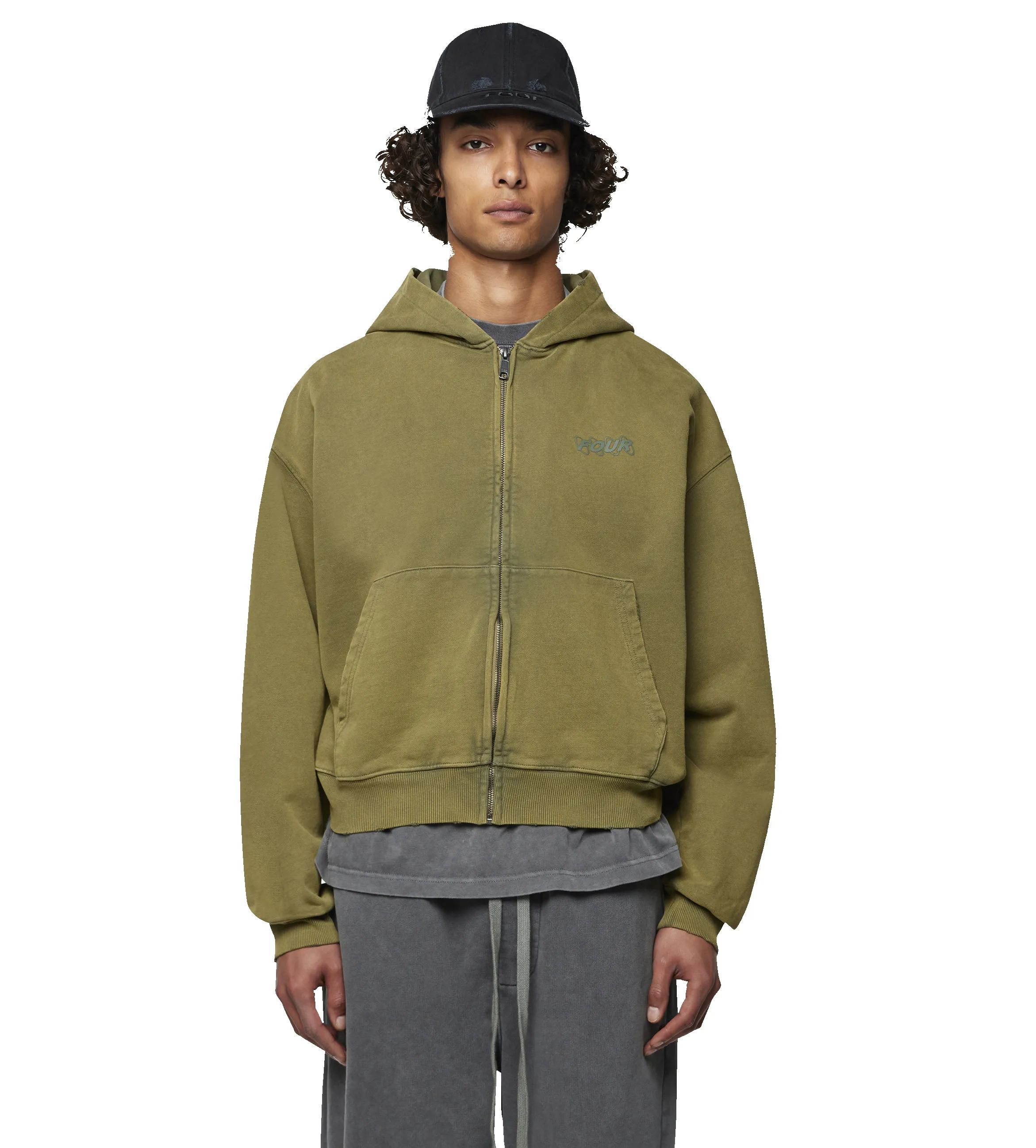 Circles Zip Up Hoodie Washed Olive sold by FOUR Amsterdam