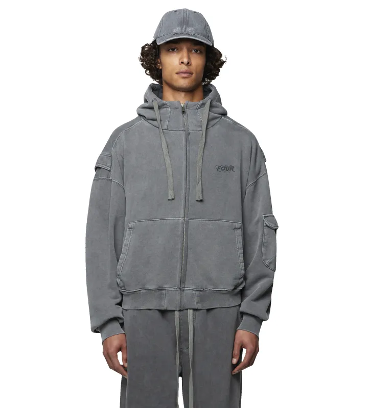Circles Boxy Zip Up Hoodie Washed Mockingbird Grey sold by FOUR Amsterdam