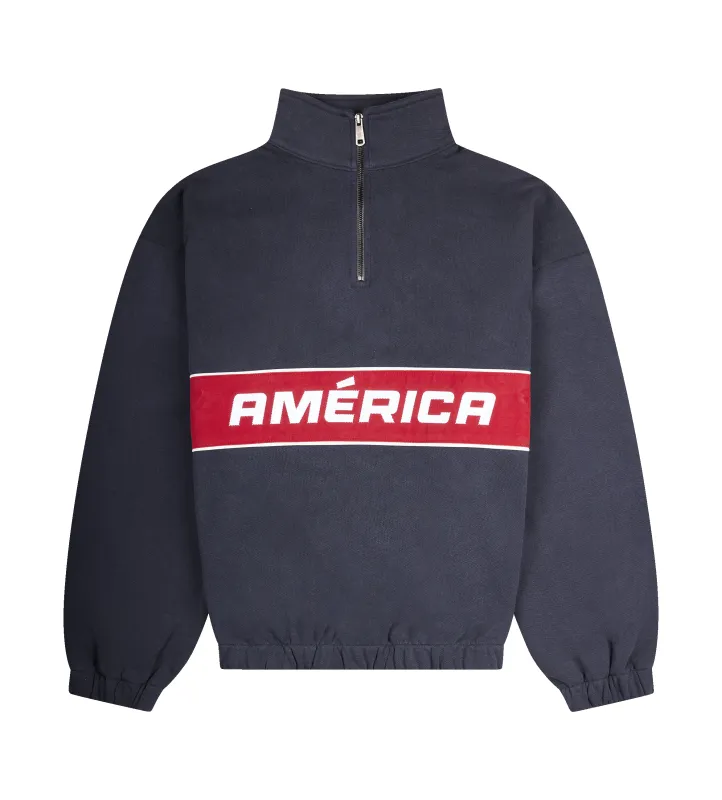 Black 'America' Quarter Zip Sweatshirt sold by FOUR Amsterdam