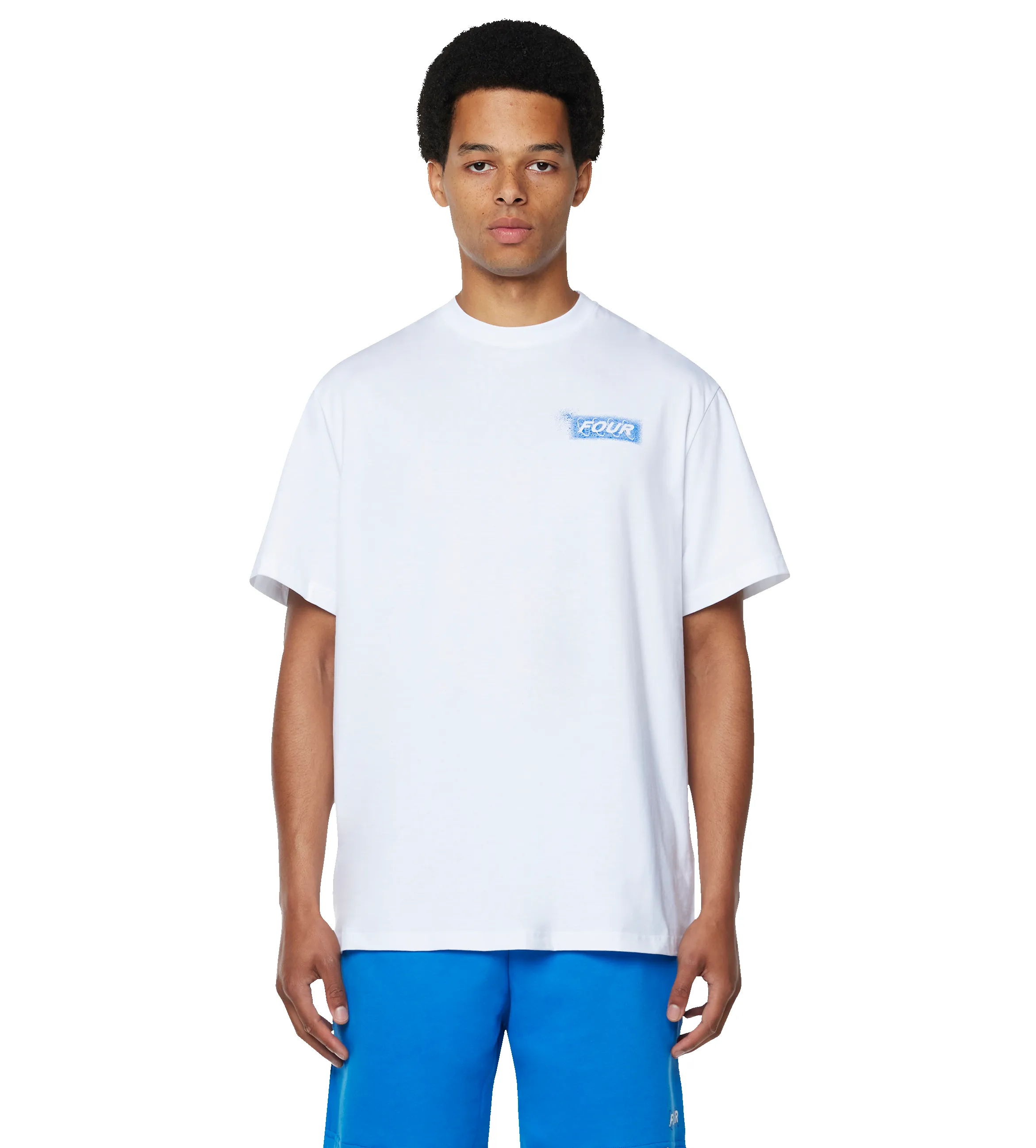 Splatter Circles T-shirt White/ Princess Blue sold by FOUR Amsterdam