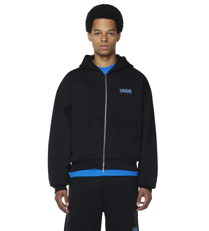 Circles Boxy Zip Up Hoodie Black/ Princess Blue sold by FOUR Amsterdam