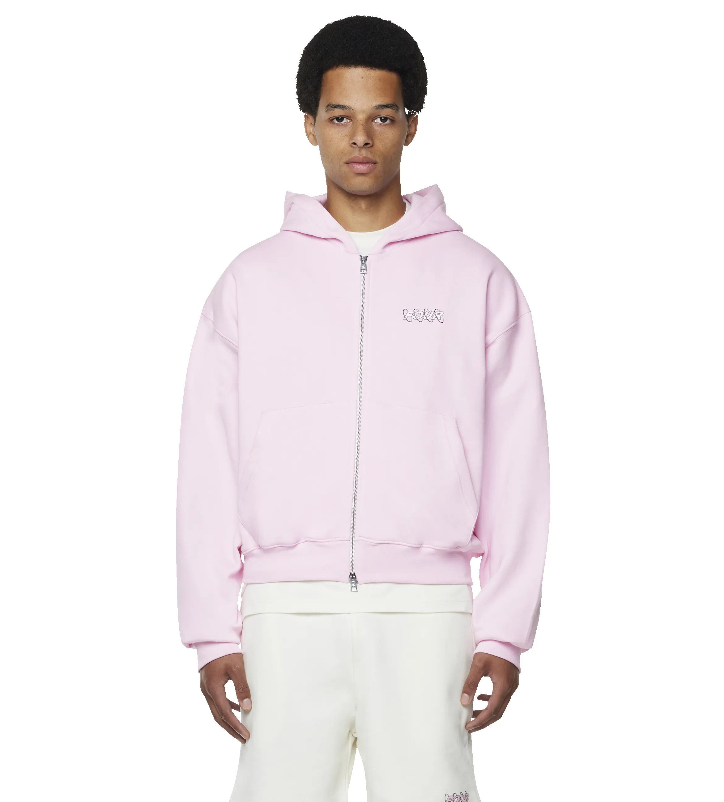 Circles Boxy Zip Up Hoodie Soft Pink/ White sold by FOUR Amsterdam
