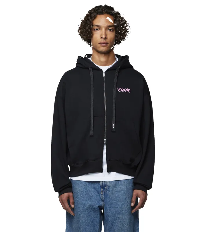 Circles Boxy Zip Up Hoodie Black/ Pink sold by FOUR Amsterdam