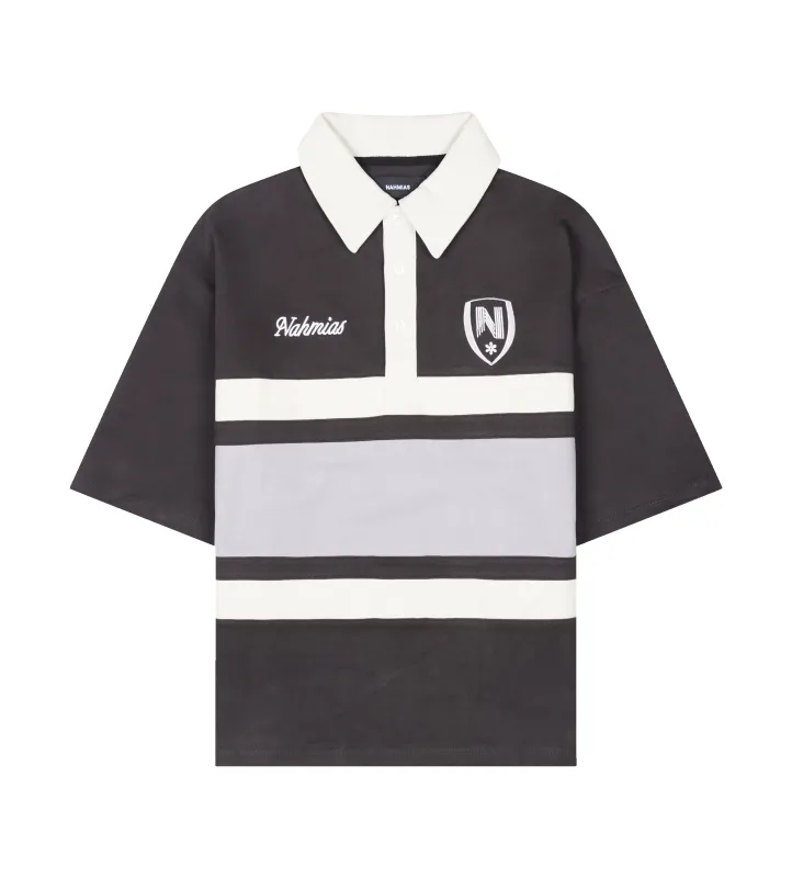 Nahmias Collegiate Short Sleeve Polo Shirt in Off Black sold by FOUR Amsterdam