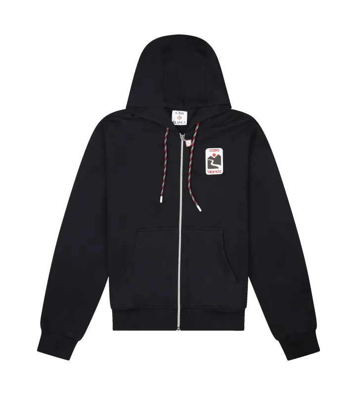 Casablanca Sunset valley Zip Hooded Sweatshirt in Black made by Casablanca