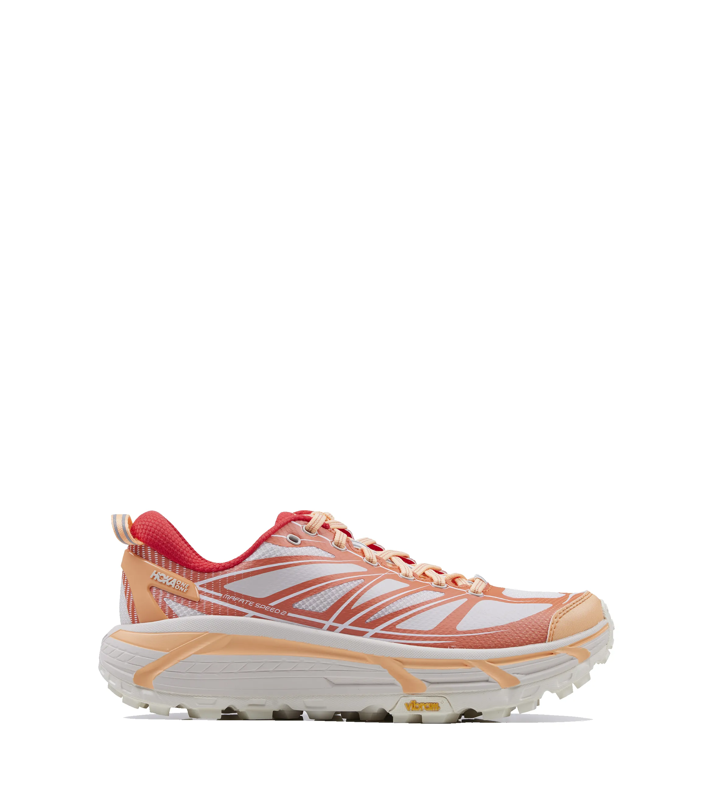 Hoka Mafate Speed 2 Sneakers in Pale Tangerine / Ember sold by FOUR Amsterdam