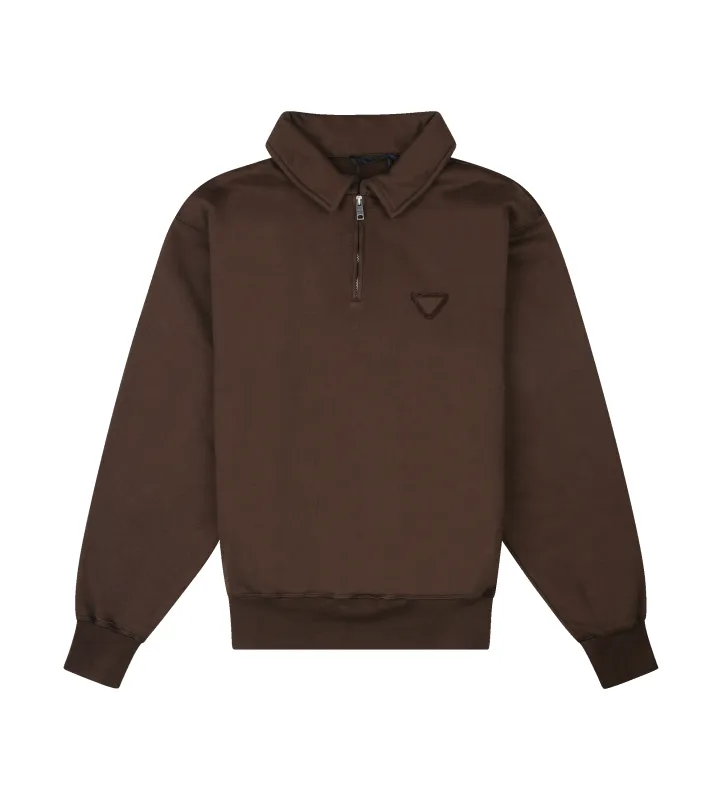 Prada Cotton Fleece Polo Shirt in Cacao Brown sold by FOUR Amsterdam