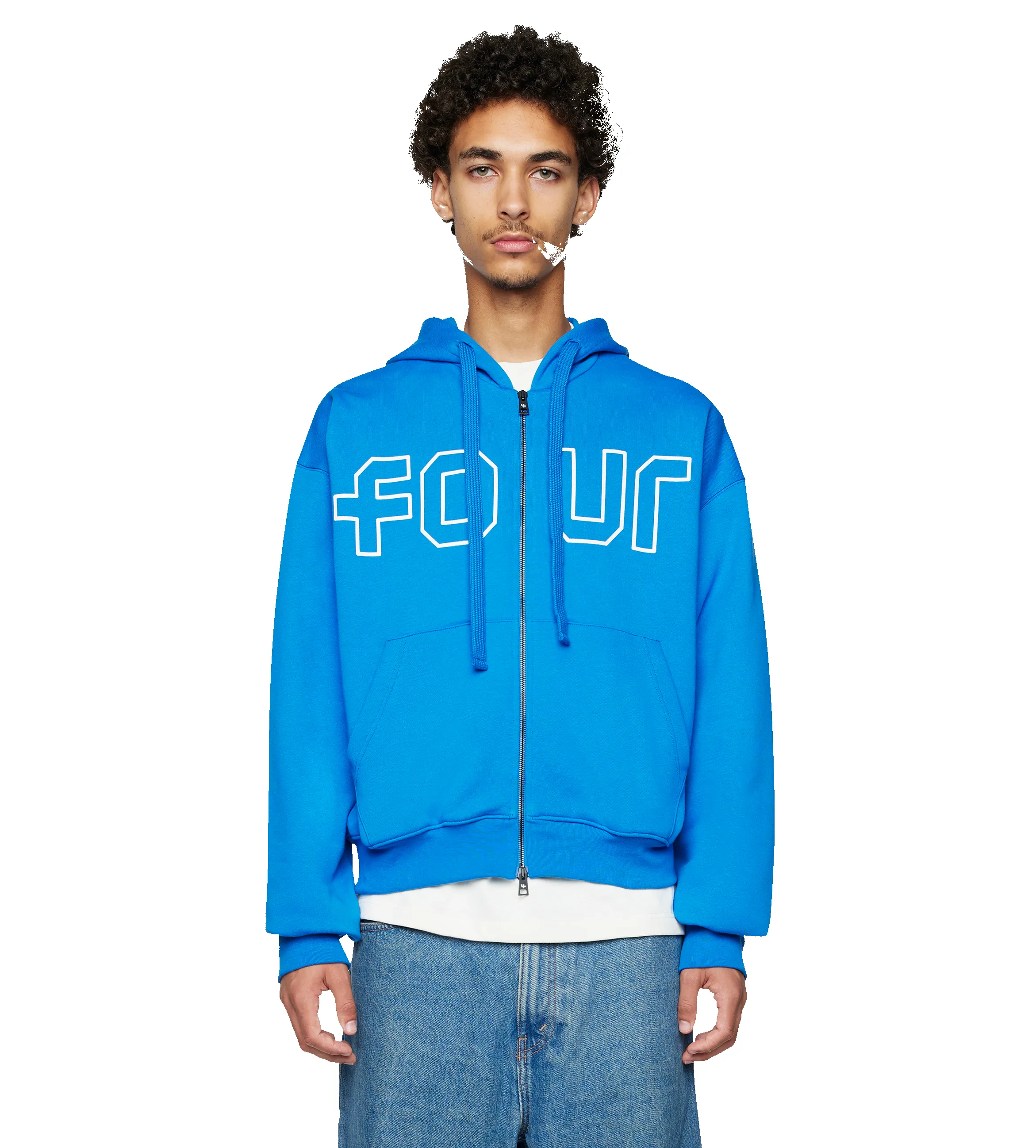 Outline Boxy Zip Up Hoodie Princess Blue/ Cannoli sold by FOUR Amsterdam