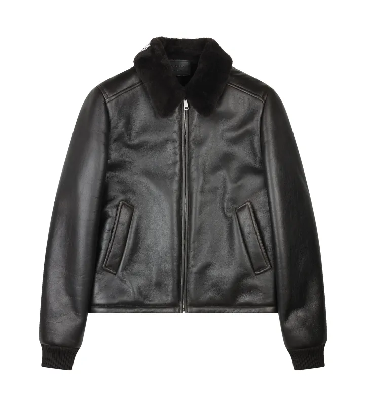 Prada Leather Shearling Jacket in Black sold by FOUR Amsterdam