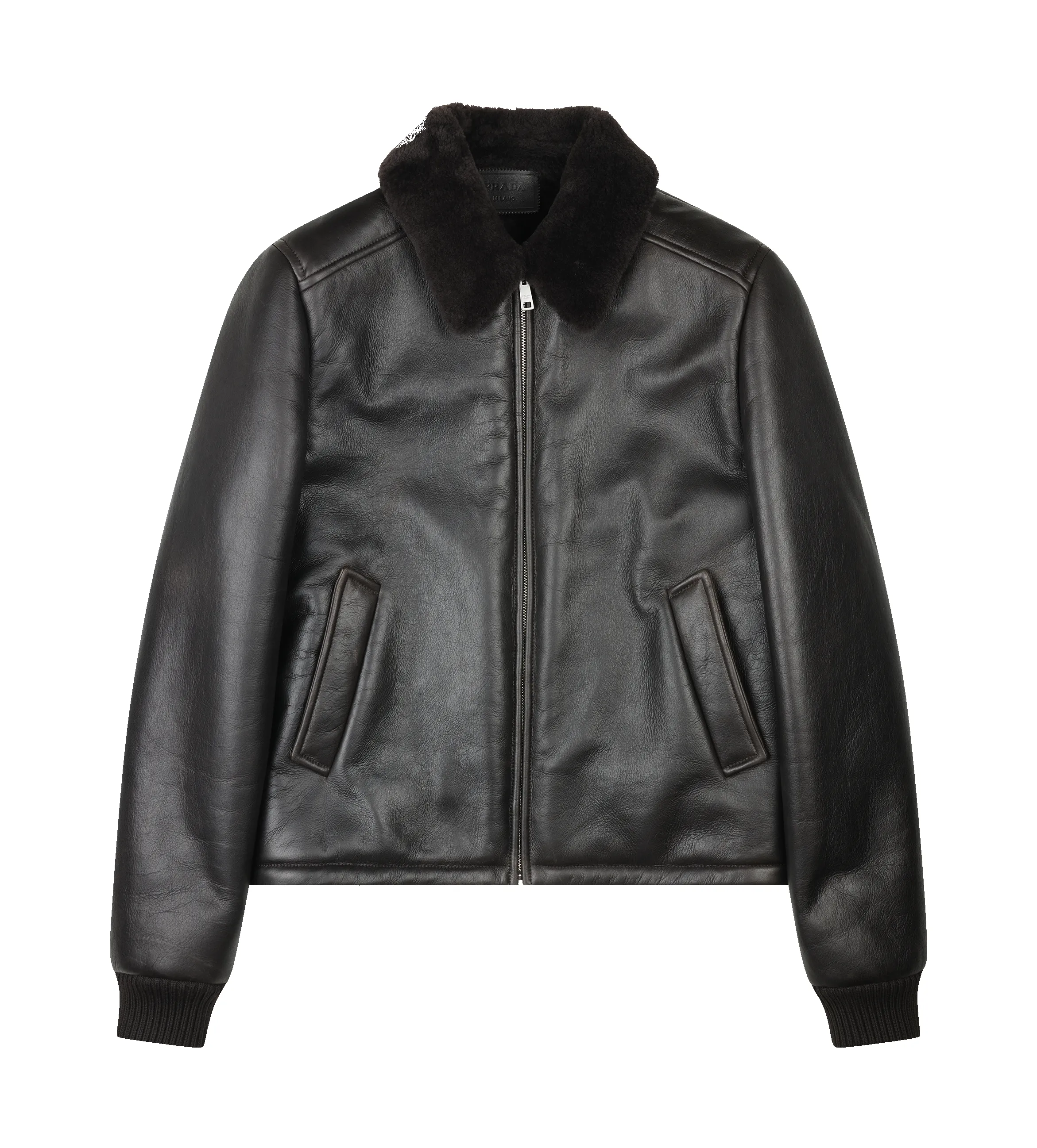 Prada Leather Shearling Jacket in Black sold by FOUR Amsterdam