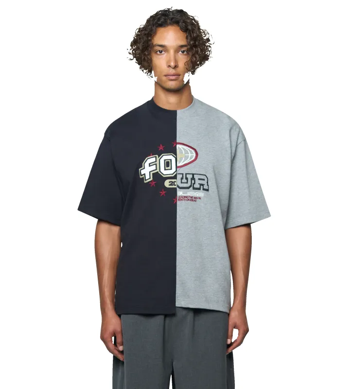 Split T-Shirt Black/ Grey Melange made by FOUR Amsterdam