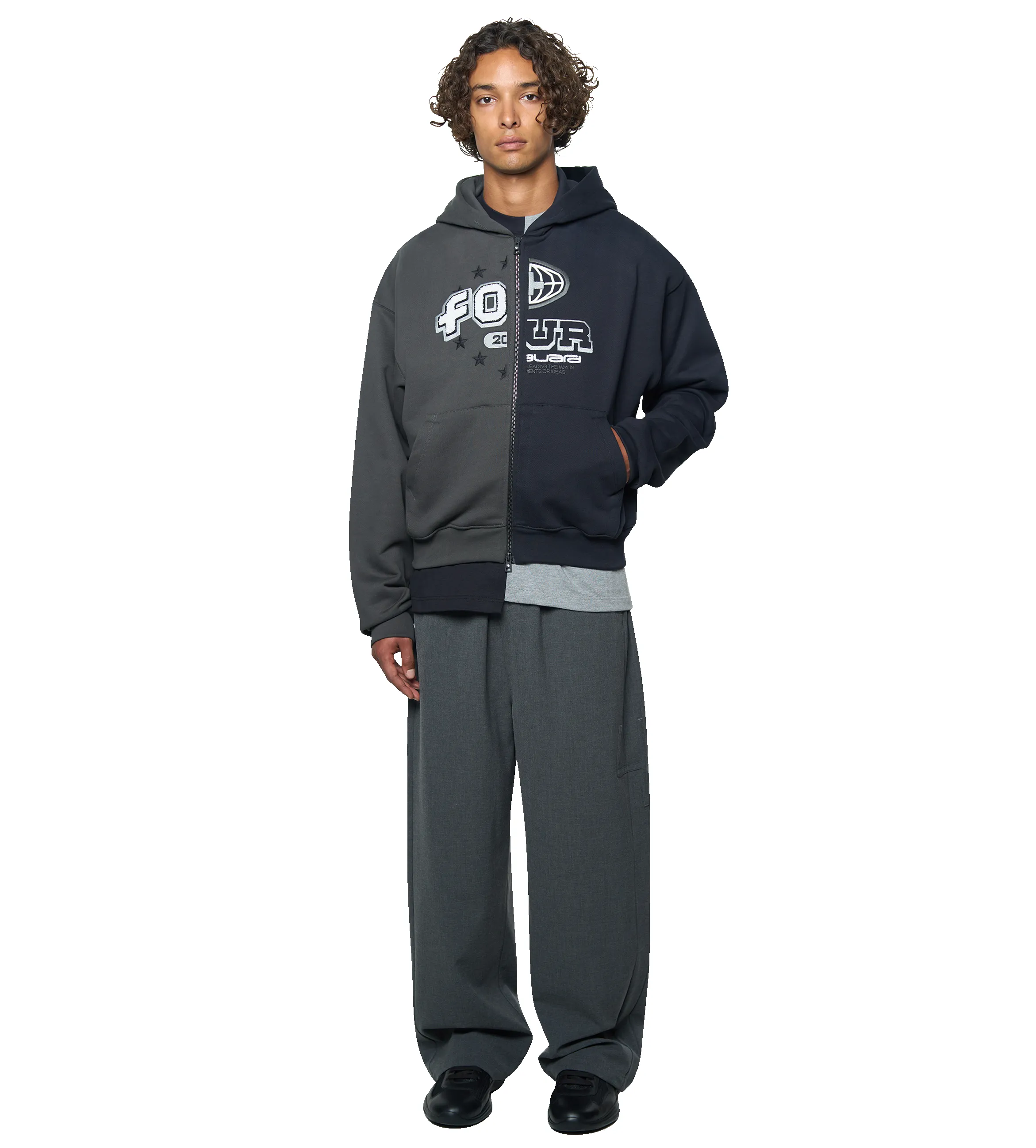 Split Zip Up Hoodie Black/ Raven sold by FOUR Amsterdam product image thumbnail 3