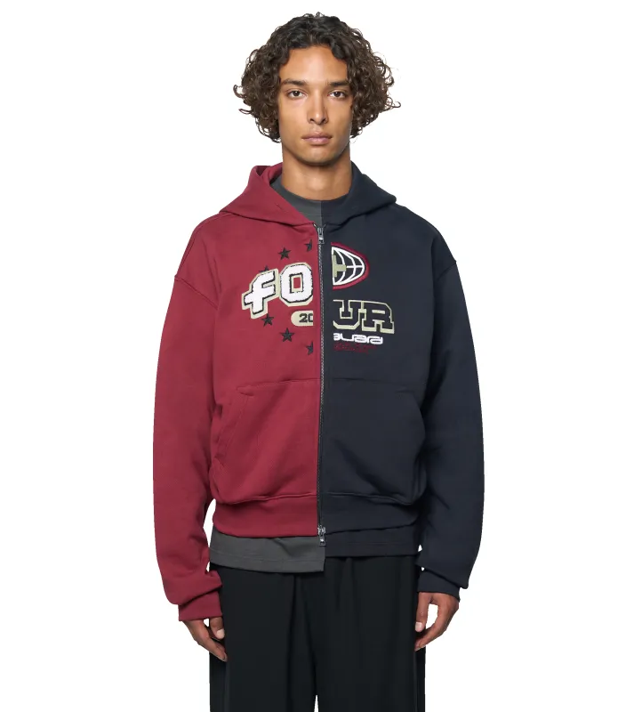 Split Zip Up Hoodie Black/ Pomegranate sold by FOUR Amsterdam