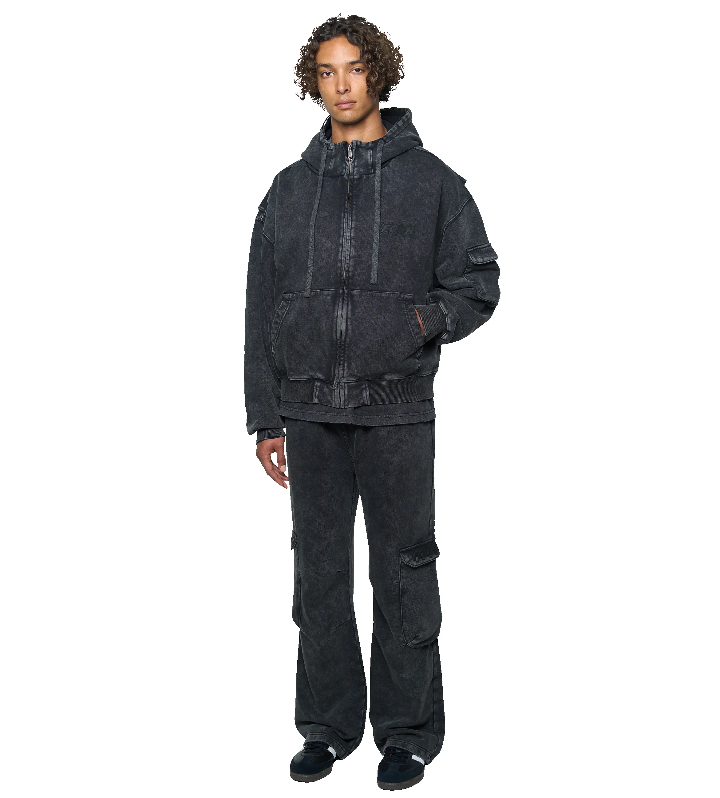 Circles Boxy Zip Up Hoodie Washed Black sold by FOUR Amsterdam product image thumbnail 2