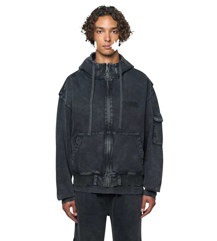 Circles Boxy Zip Up Hoodie Washed Black sold by FOUR Amsterdam