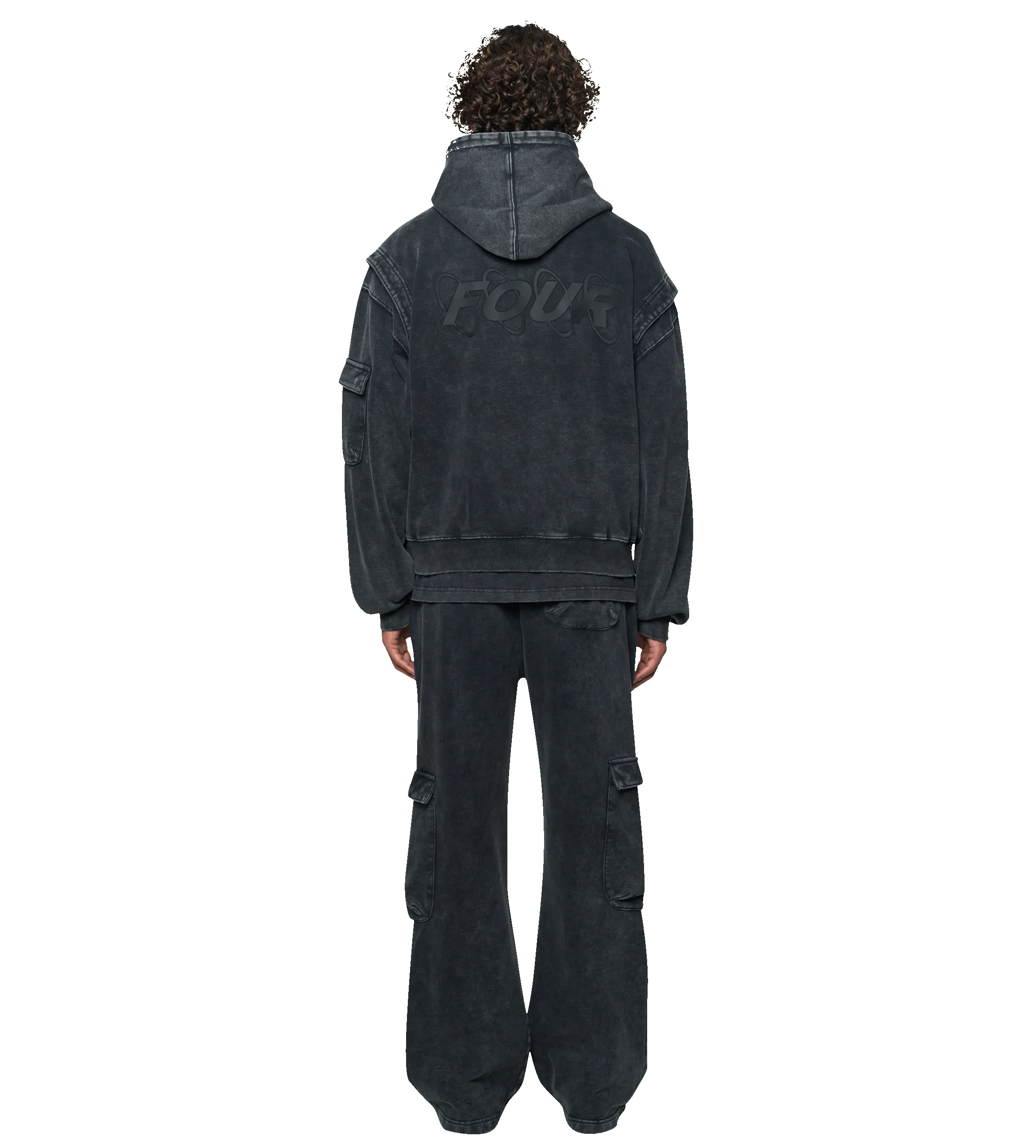 Circles Boxy Zip Up Hoodie Washed Black sold by FOUR Amsterdam product image thumbnail 3