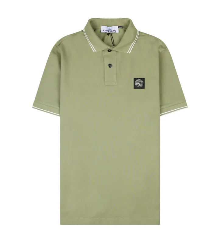Stone Island Polo Shirt with Striped Details in Sage Green sold by FOUR Amsterdam