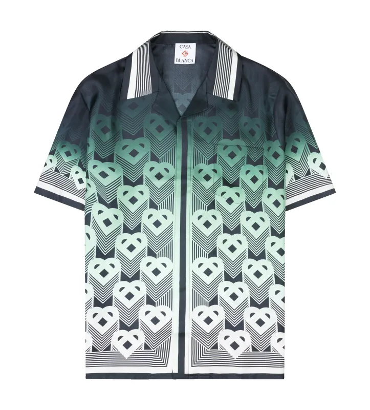 Casablanca Gradient Monogram Silk Cuban Collar Shirt in Mint green sold by FOUR Amsterdam