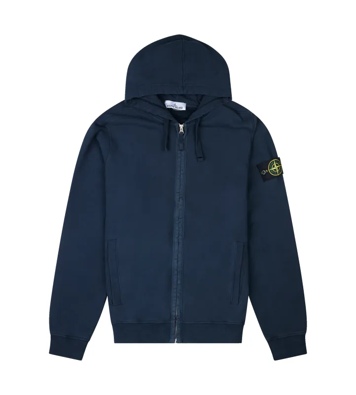Stone Island Hooded Zip-Up Sweatshirt in Navy Blue sold by FOUR Amsterdam