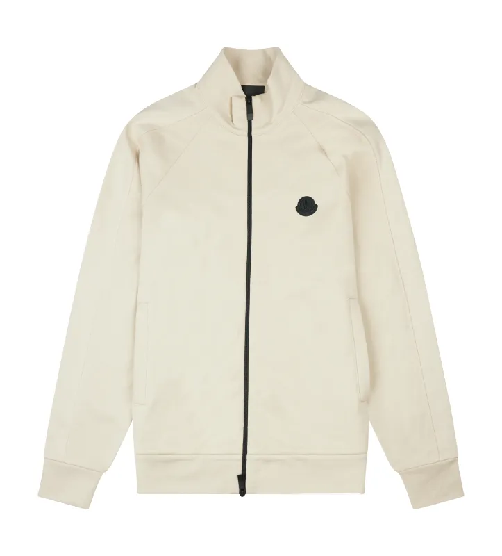 Moncler Logo Patch Zip-Up Cardigan in Beige sold by FOUR Amsterdam