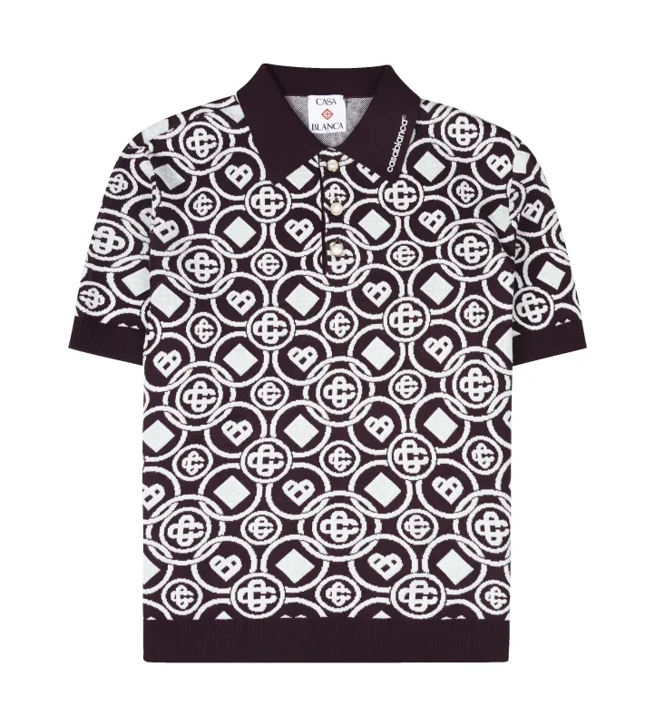 Casablanca Monogram Cotton Knit Polo Shirt in Aubergine sold by FOUR Amsterdam