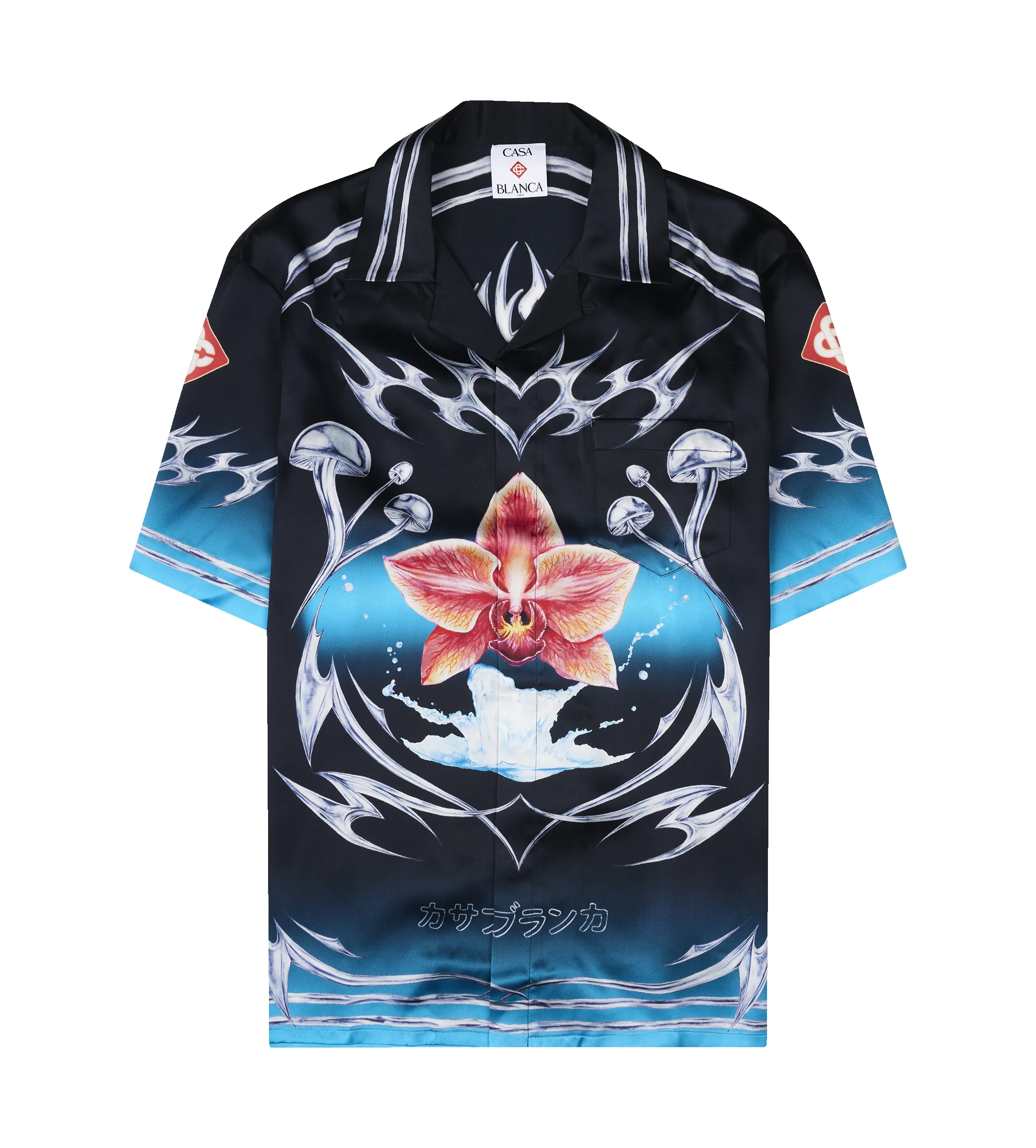Casablanca Blades Short Sleeve Silk Shirt in Black sold by FOUR Amsterdam