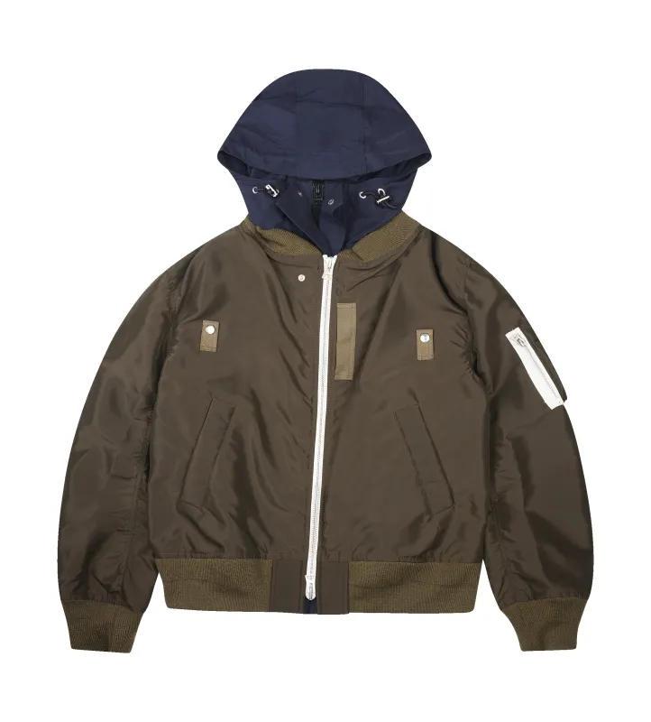Sacai Nylon Twill x Grosgrain Blouson in Khaki sold by FOUR Amsterdam