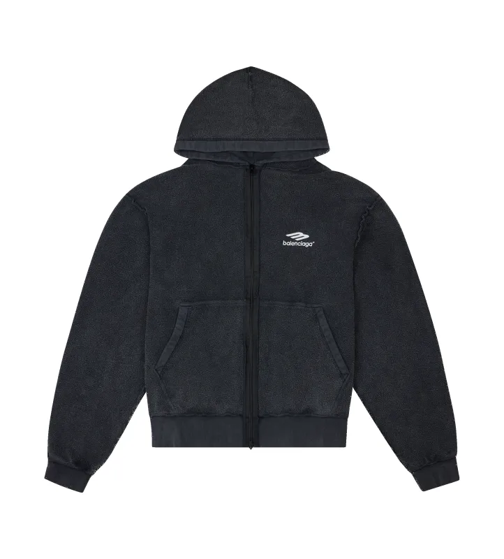 Balenciaga 3B Sports Icon Inside-Out Zip-Up Hoodie in Faded Black sold by FOUR Amsterdam