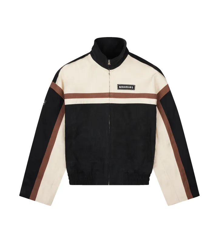 Nahmias Canvas Moto Bomber Jacket in Black/Brown sold by FOUR Amsterdam