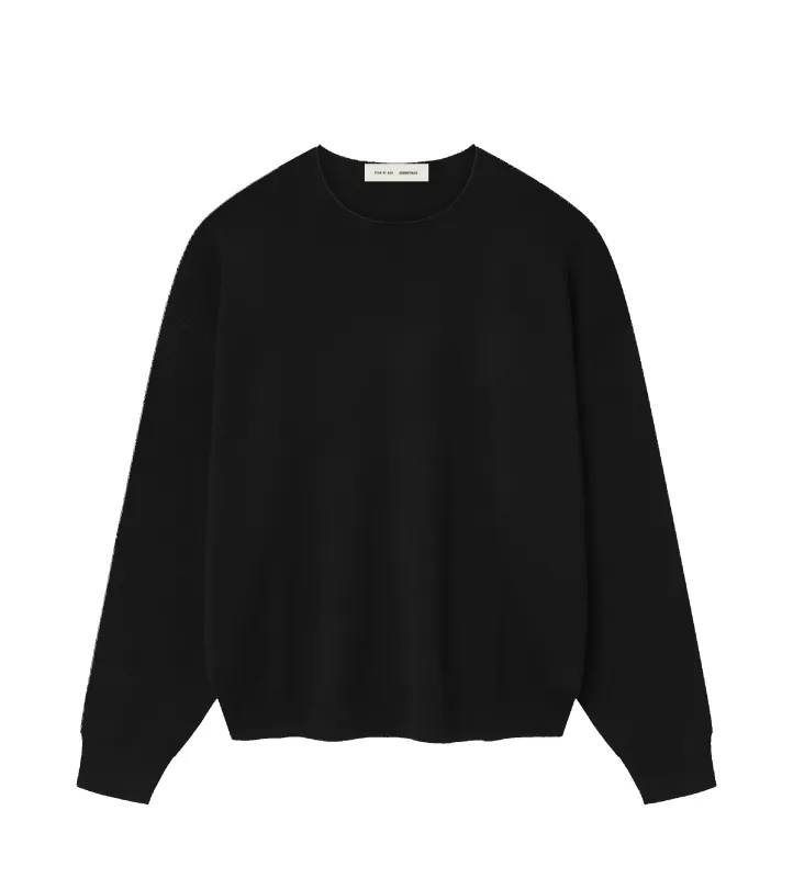 Fear of God ESSENTIALS Merino Long Sleeve Crewneck Sweater in Jet Black made by Essentials