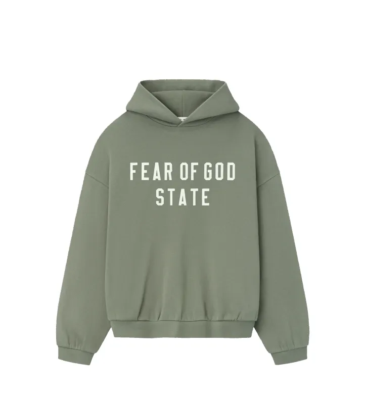 Fear of God ESSENTIALS 90’s Fit Hoodie in Moss Green sold by FOUR Amsterdam