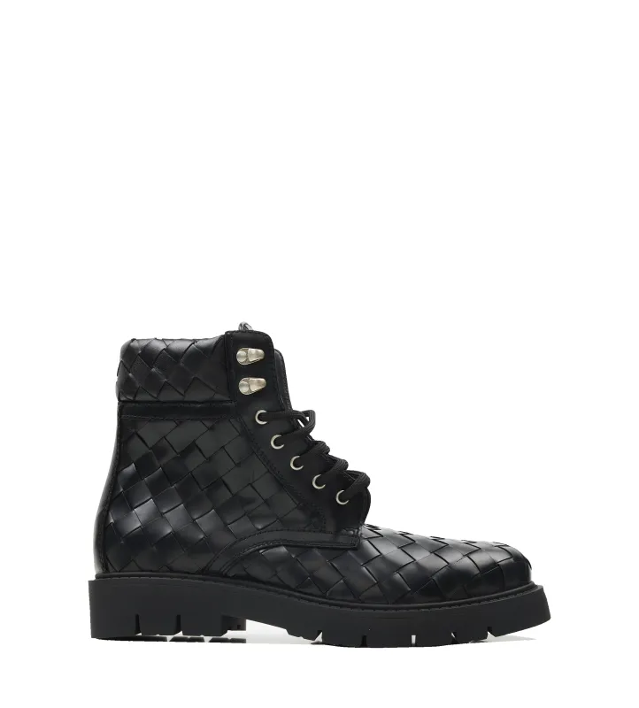 Bottega Veneta Haddock Lace-Up Ankle Boot in Black Leather sold by FOUR Amsterdam