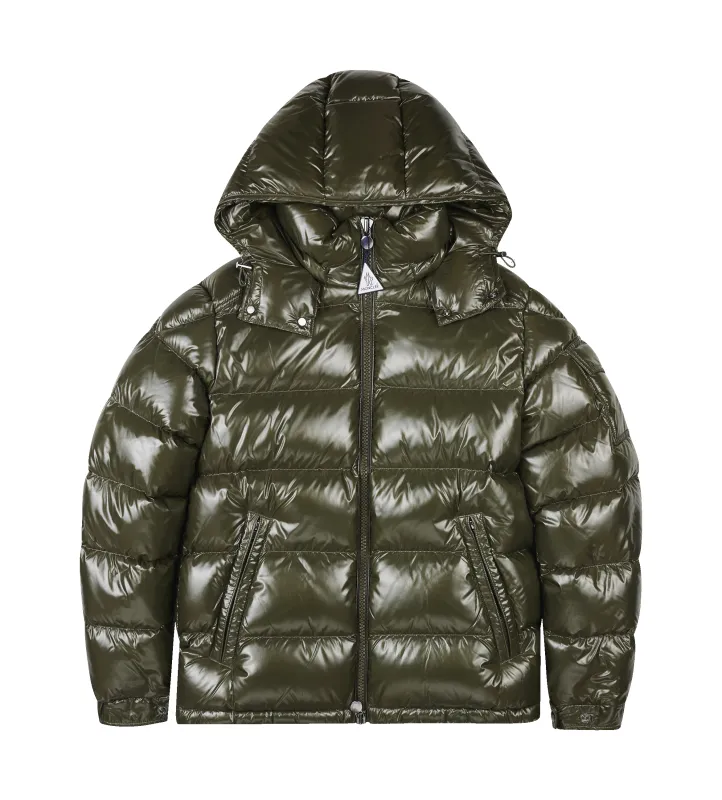Moncler Maya Hooded Short Down Jacket in Olive Green sold by FOUR Amsterdam