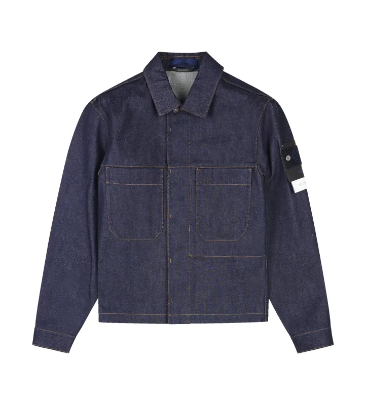 Stone Island Indigo Denim-Raw Coach Jacket in Blue Raw sold by FOUR Amsterdam