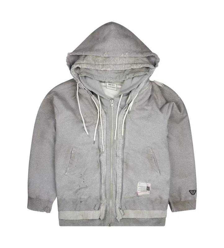 Maison Mihara Yasuhiro Triple Layered Zip-Up Hoodie in Grey sold by FOUR Amsterdam