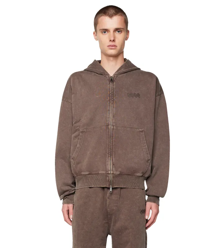 Circles Boxy Zip Up Hoodie Washed Brown sold by FOUR Amsterdam