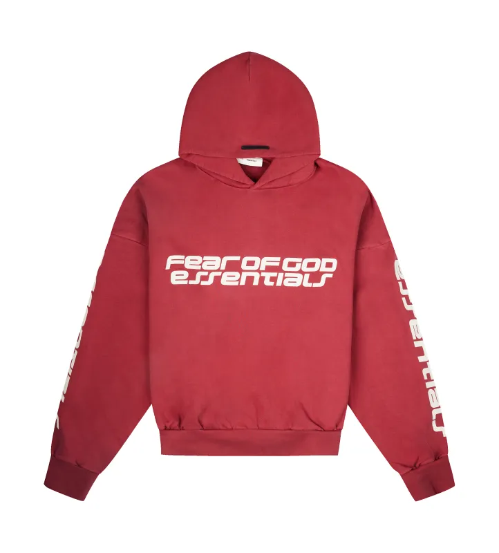 Fear of God Essentials Cropped Relaxed Hoodie in Crimson made by Essentials
