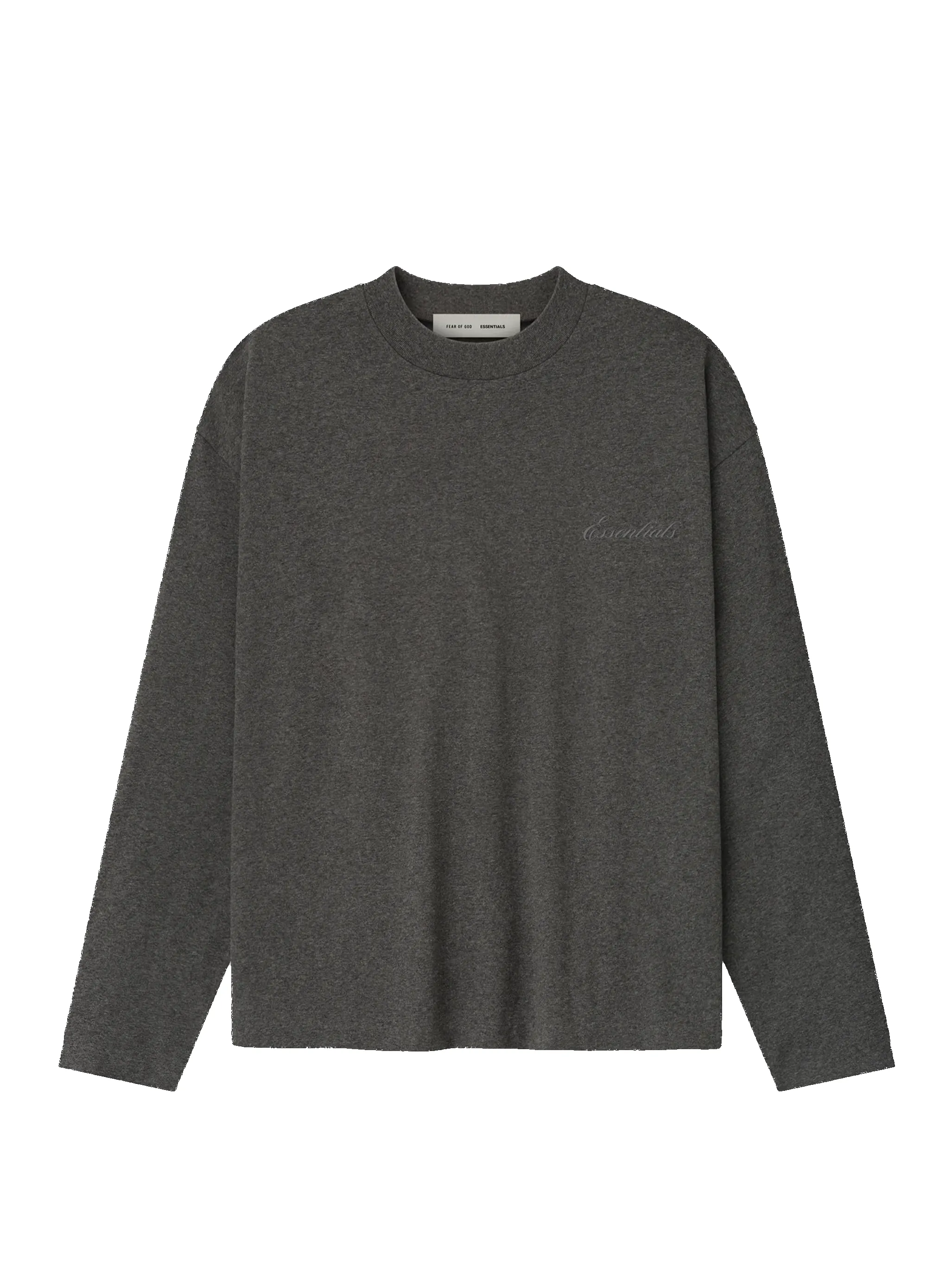 Fear of God Essentials Embroidered Classic Fit Long Sleeve in Charcoal Heather sold by FOUR Amsterdam