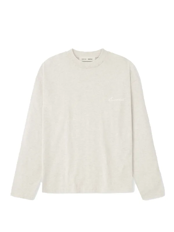 Fear of God Essentials Embroidered Classic Long Sleeve Tee in Oatmeal Heather sold by FOUR Amsterdam