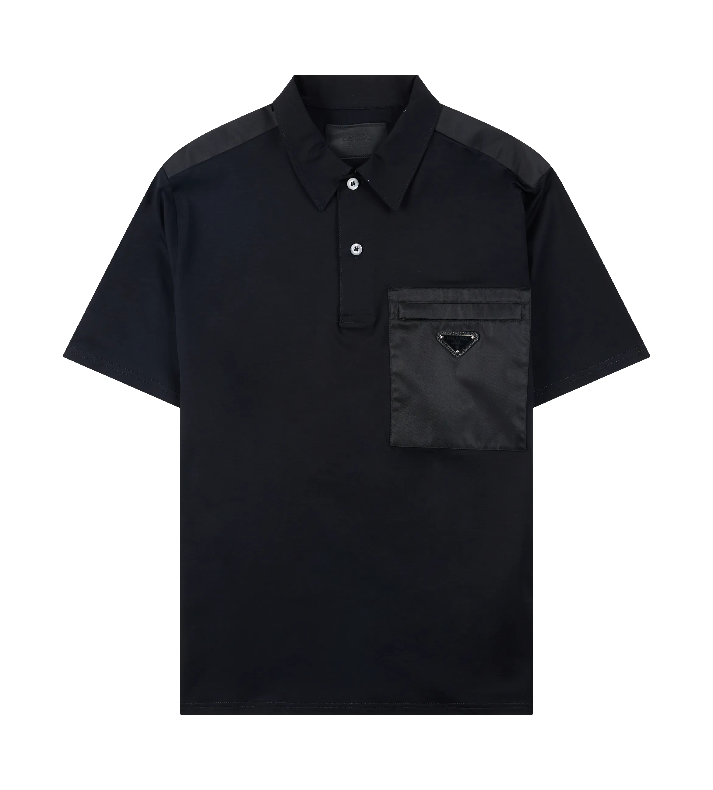 Prada Stretch Cotton Polo Shirt with Re-Nylon Details in Black sold by FOUR Amsterdam